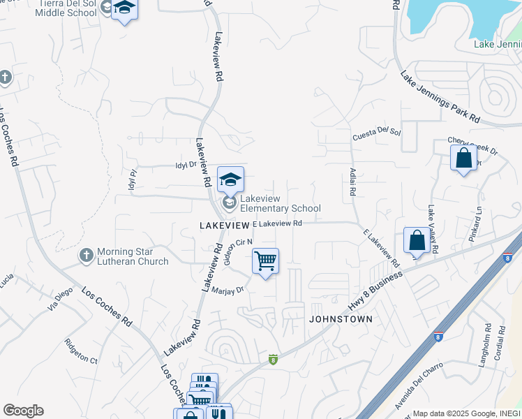 map of restaurants, bars, coffee shops, grocery stores, and more near 9227 Colorama Way in Lakeside