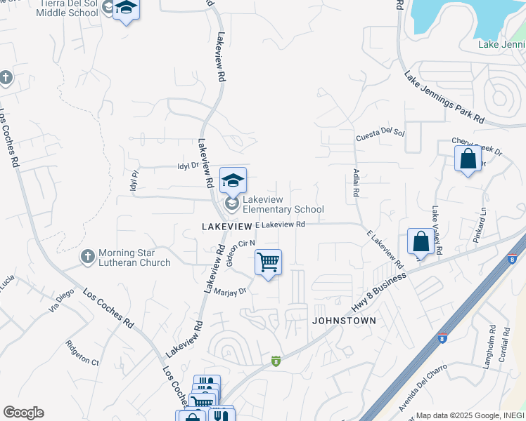 map of restaurants, bars, coffee shops, grocery stores, and more near 9227 Colorama Way in Lakeside