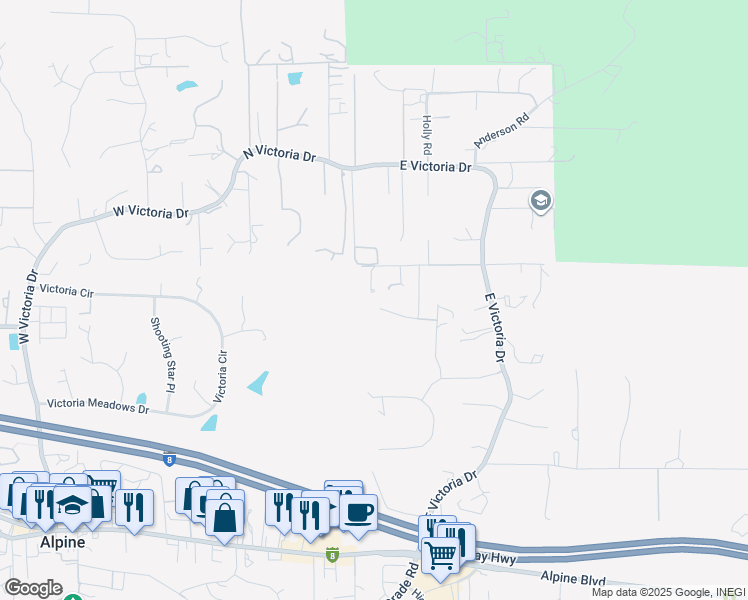 map of restaurants, bars, coffee shops, grocery stores, and more near 2869 Polk Road in Alpine