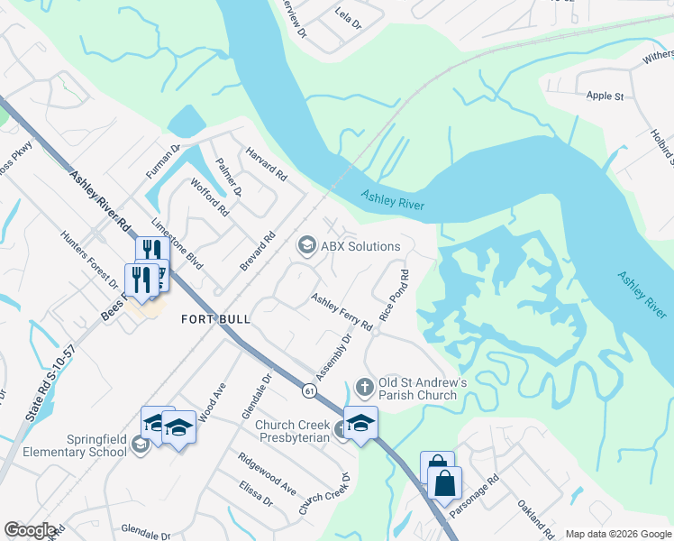 map of restaurants, bars, coffee shops, grocery stores, and more near 2317 Tall Sail Drive in Charleston