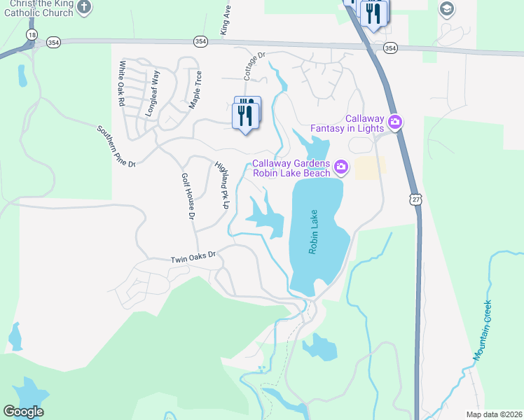 map of restaurants, bars, coffee shops, grocery stores, and more near 1137 Martin Lake Point in Pine Mountain