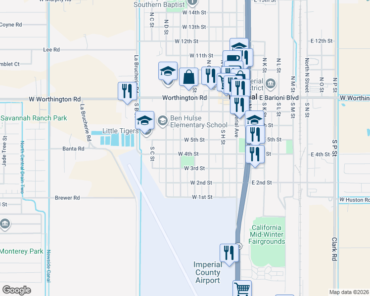 map of restaurants, bars, coffee shops, grocery stores, and more near in Imperial