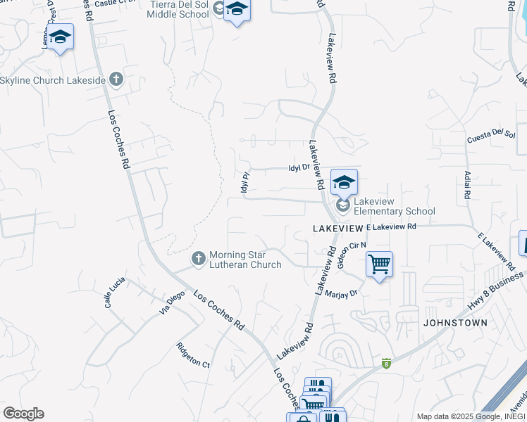 map of restaurants, bars, coffee shops, grocery stores, and more near 9114 Clearlake Way in Lakeside