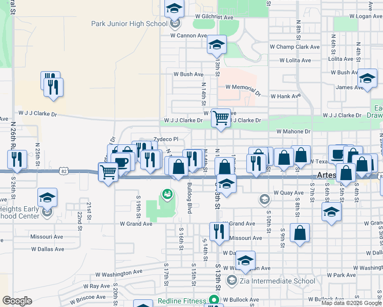map of restaurants, bars, coffee shops, grocery stores, and more near 263 North 15th Street in Artesia
