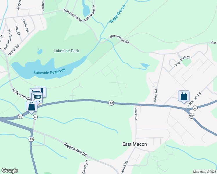 map of restaurants, bars, coffee shops, grocery stores, and more near 3378 Goodwin Lane in Macon