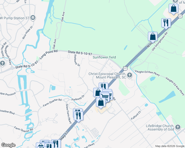 map of restaurants, bars, coffee shops, grocery stores, and more near 1121 Bristol Terrace in Mount Pleasant