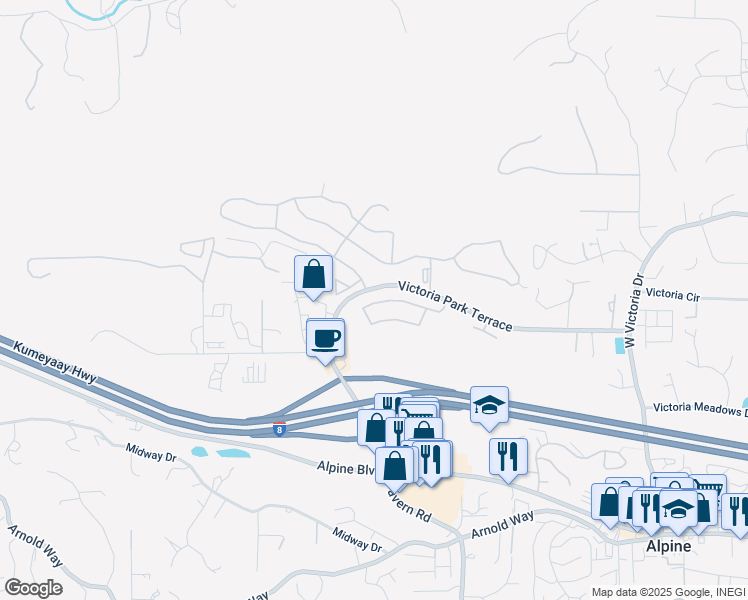 map of restaurants, bars, coffee shops, grocery stores, and more near 2320 Hyacinth Road in Alpine