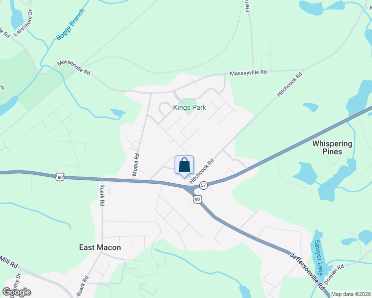 map of restaurants, bars, coffee shops, grocery stores, and more near 3348 Kings Park Circle in Macon