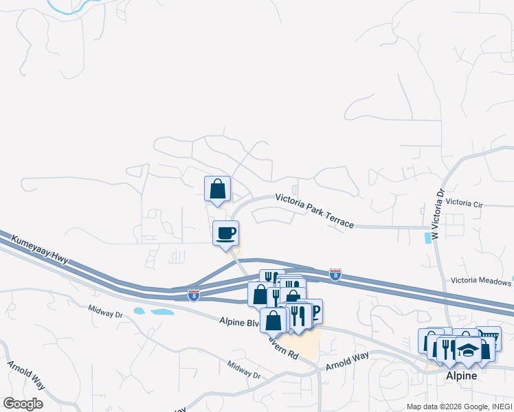 map of restaurants, bars, coffee shops, grocery stores, and more near 2320 Hyacinth Road in Alpine
