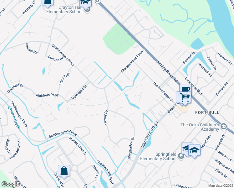 map of restaurants, bars, coffee shops, grocery stores, and more near 17 Glenkirk Drive in Charleston