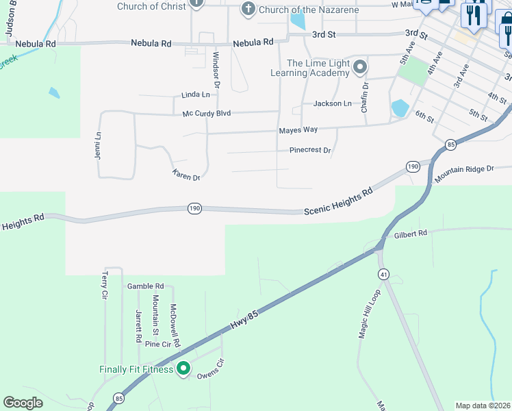 map of restaurants, bars, coffee shops, grocery stores, and more near 7207 Georgia 190 in Manchester