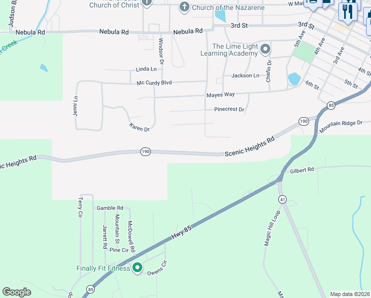 map of restaurants, bars, coffee shops, grocery stores, and more near 7207 Georgia 190 in Manchester