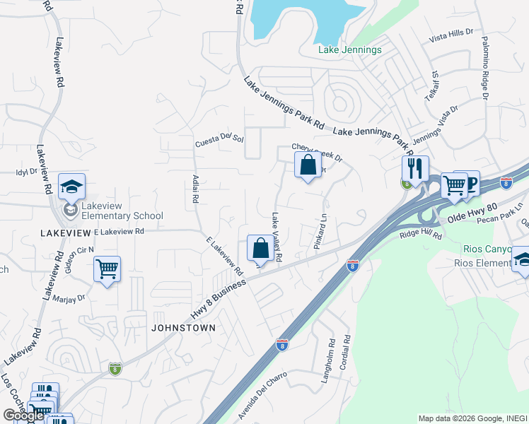 map of restaurants, bars, coffee shops, grocery stores, and more near 13654 Summer Glen Vista in El Cajon