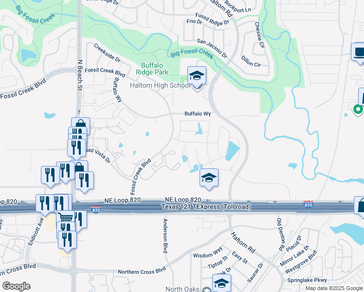 map of restaurants, bars, coffee shops, grocery stores, and more near 5445 Wedge Wood Drive in Haltom City