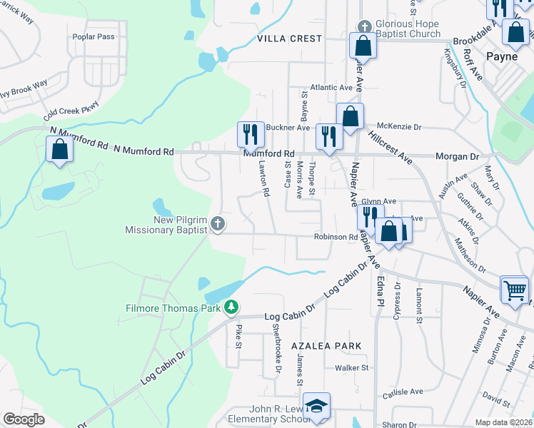 map of restaurants, bars, coffee shops, grocery stores, and more near 4270 Robinson Court in Macon