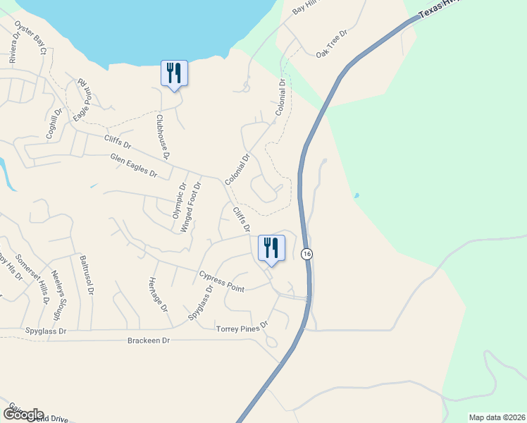 map of restaurants, bars, coffee shops, grocery stores, and more near 110 Shiela Lane in Graford