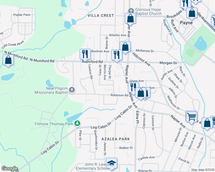 map of restaurants, bars, coffee shops, grocery stores, and more near 3948 Floyd Avenue in Macon