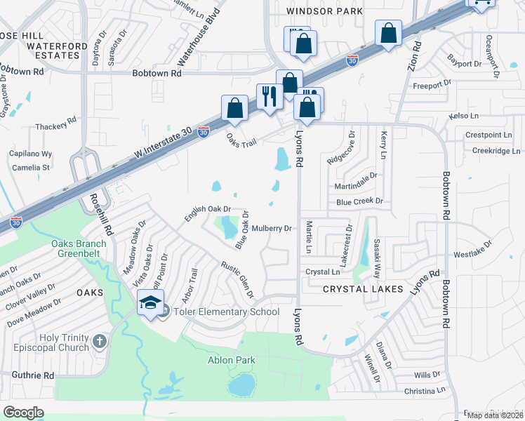 map of restaurants, bars, coffee shops, grocery stores, and more near 5825 Lyons Rd in Garland