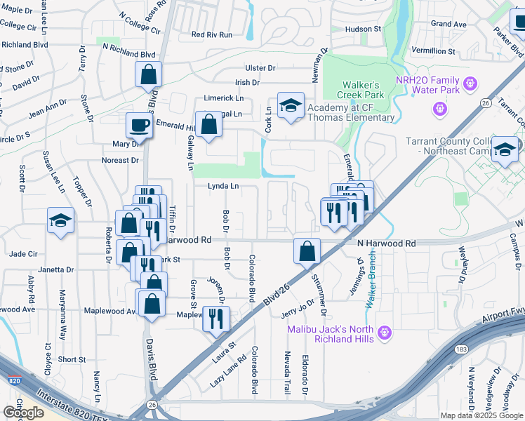 map of restaurants, bars, coffee shops, grocery stores, and more near 5325 Colorado Boulevard in Fort Worth