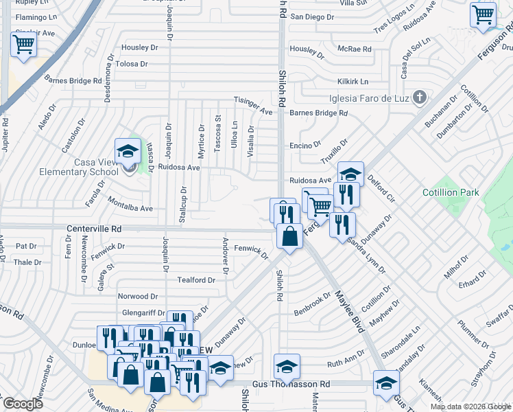 map of restaurants, bars, coffee shops, grocery stores, and more near 2525 Centerville Road in Dallas