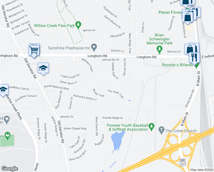 map of restaurants, bars, coffee shops, grocery stores, and more near 813 Jockey Club Lane in Fort Worth
