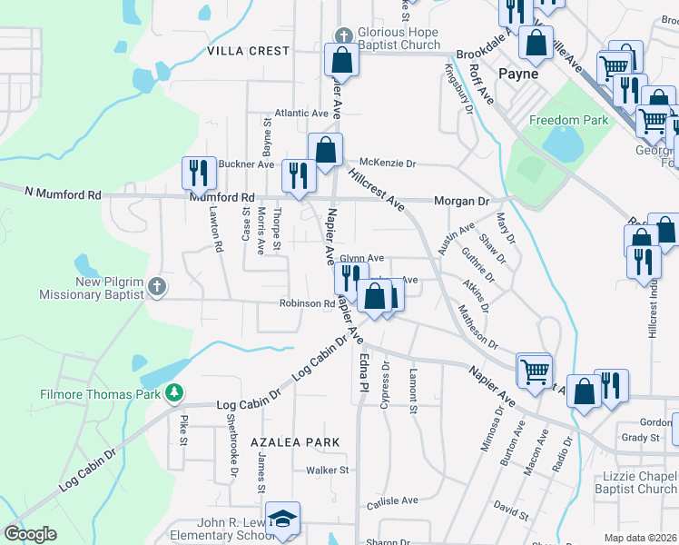 map of restaurants, bars, coffee shops, grocery stores, and more near 3508-3512 Napier Ave in Macon