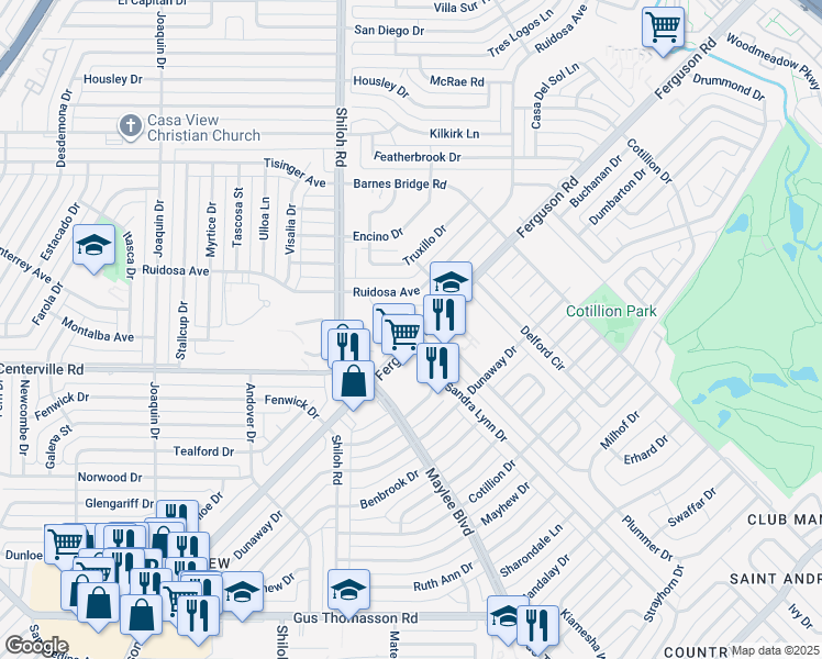 map of restaurants, bars, coffee shops, grocery stores, and more near 10861 Ferguson Road in Dallas