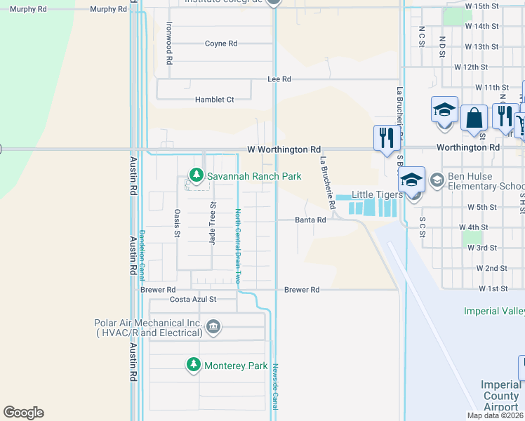 map of restaurants, bars, coffee shops, grocery stores, and more near 592 Banta Road in Imperial
