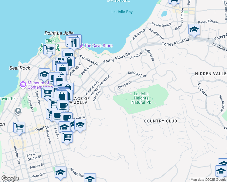 map of restaurants, bars, coffee shops, grocery stores, and more near 1506 Kearsarge Road in San Diego