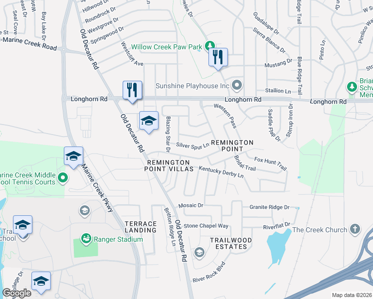 map of restaurants, bars, coffee shops, grocery stores, and more near 1060 Grand National Boulevard in Fort Worth