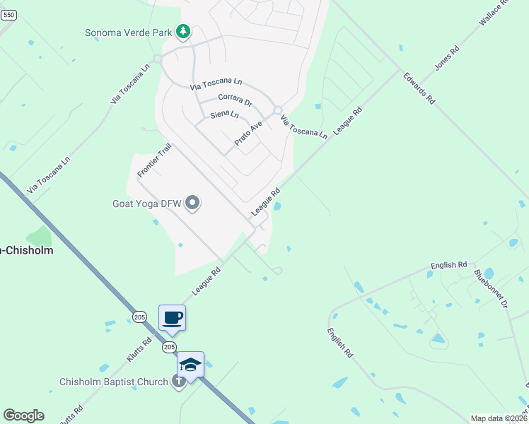 map of restaurants, bars, coffee shops, grocery stores, and more near 511 League Road in Rockwall