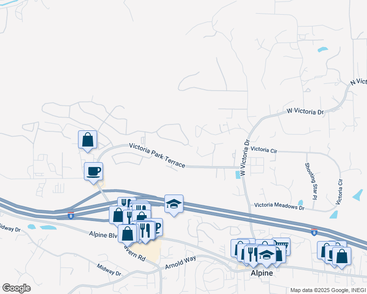 map of restaurants, bars, coffee shops, grocery stores, and more near 2703 Lobelia Road in Alpine