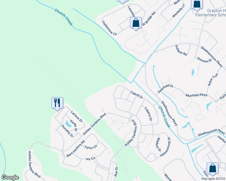 map of restaurants, bars, coffee shops, grocery stores, and more near 310 Cabrill Drive in Charleston