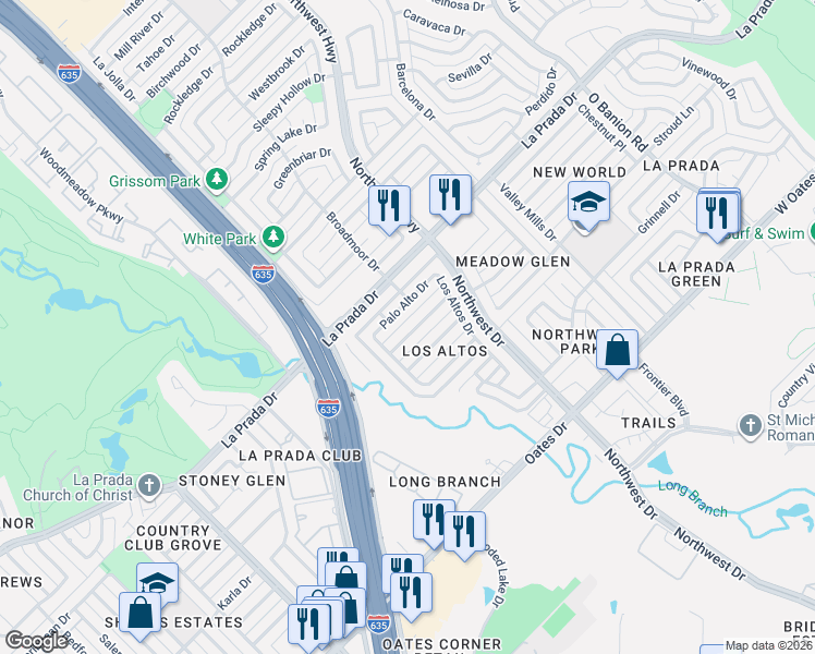 map of restaurants, bars, coffee shops, grocery stores, and more near 1828-1832 Alameda Drive in Mesquite