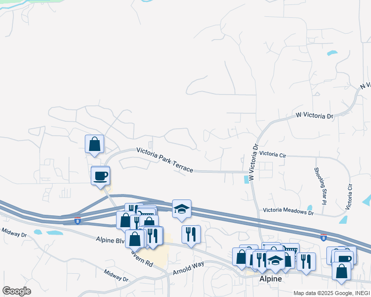map of restaurants, bars, coffee shops, grocery stores, and more near 2703 Lobelia Road in Alpine