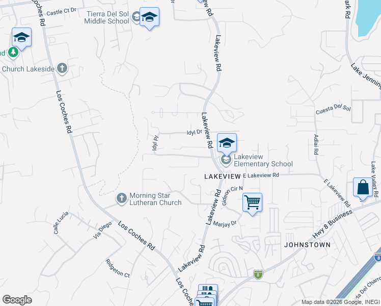 map of restaurants, bars, coffee shops, grocery stores, and more near 13206 Lakeview Granada Drive in Lakeside