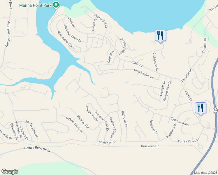 map of restaurants, bars, coffee shops, grocery stores, and more near 350 Castle Harbour Drive in Graford