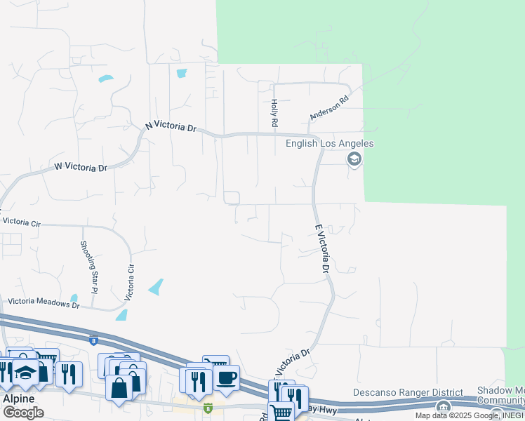 map of restaurants, bars, coffee shops, grocery stores, and more near 2877 Polk Road in Alpine