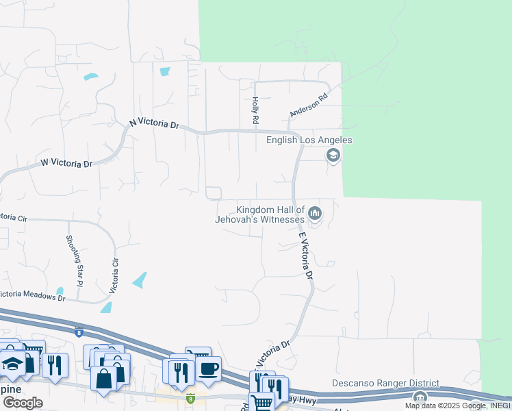map of restaurants, bars, coffee shops, grocery stores, and more near 2929 Polk Road in Alpine