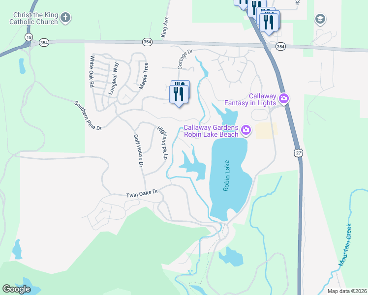map of restaurants, bars, coffee shops, grocery stores, and more near Martin Lake Point in Pine Mountain