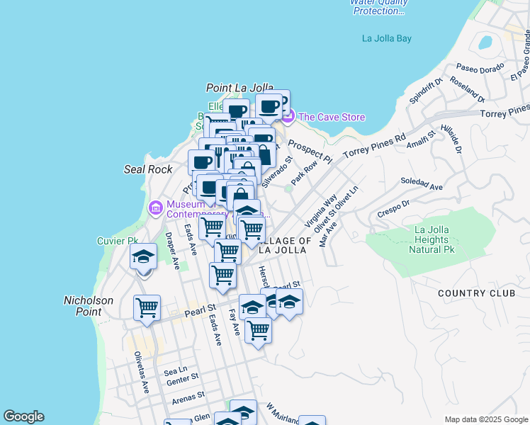 map of restaurants, bars, coffee shops, grocery stores, and more near 7736 Ivanhoe Avenue in San Diego