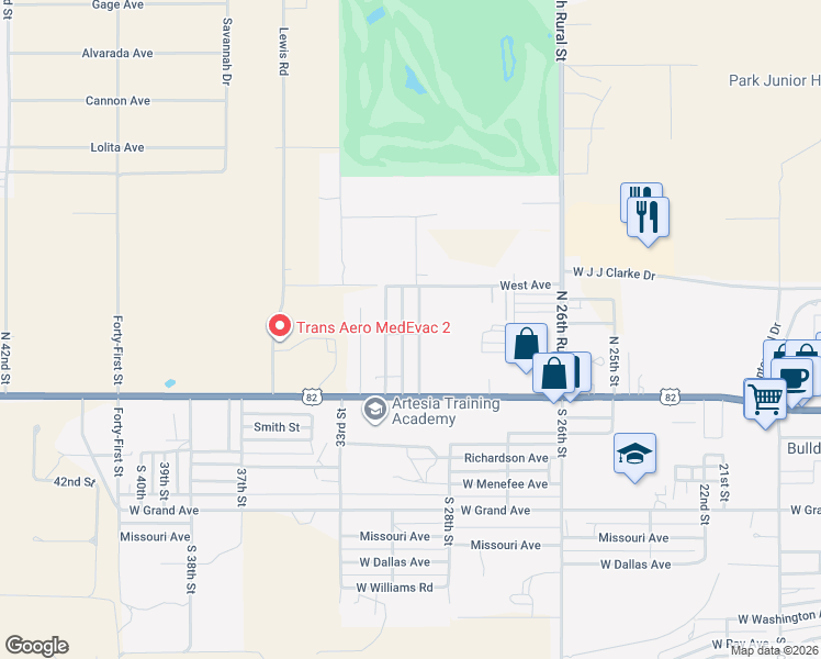map of restaurants, bars, coffee shops, grocery stores, and more near 309 N York St in Artesia