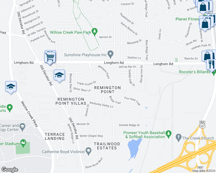 map of restaurants, bars, coffee shops, grocery stores, and more near 6004 Bridal Trail in Fort Worth
