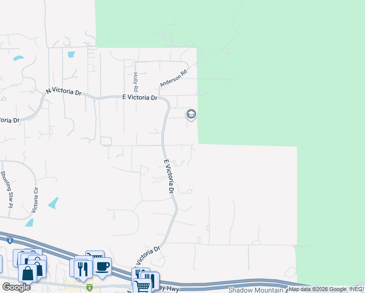 map of restaurants, bars, coffee shops, grocery stores, and more near 3360 East Victoria Drive in Alpine