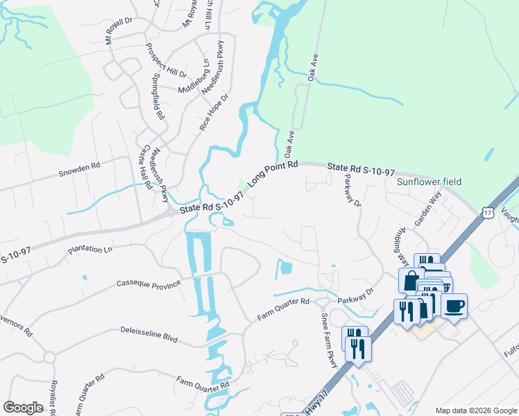 map of restaurants, bars, coffee shops, grocery stores, and more near 500 Rice Planters Drive in Mount Pleasant