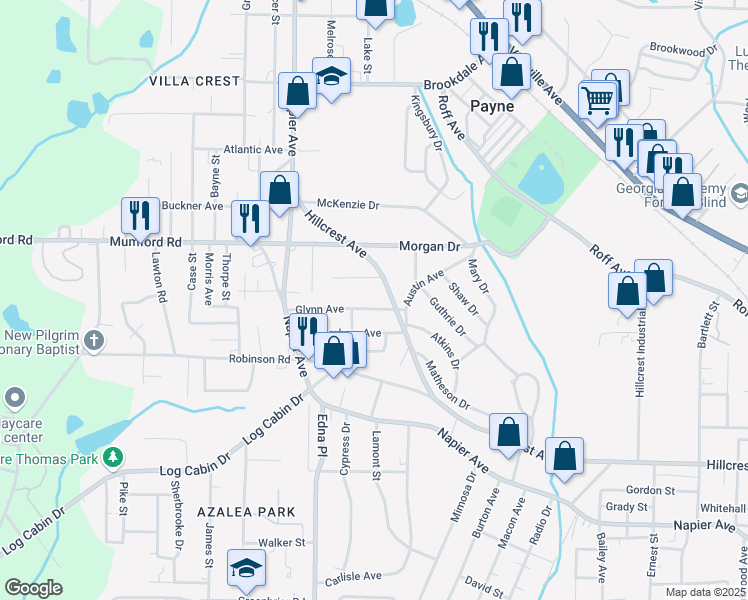 map of restaurants, bars, coffee shops, grocery stores, and more near 3526 Carroll Avenue in Macon