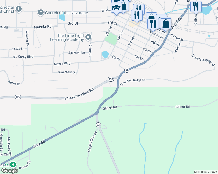 map of restaurants, bars, coffee shops, grocery stores, and more near 7800 Scenic Heights Road in Manchester