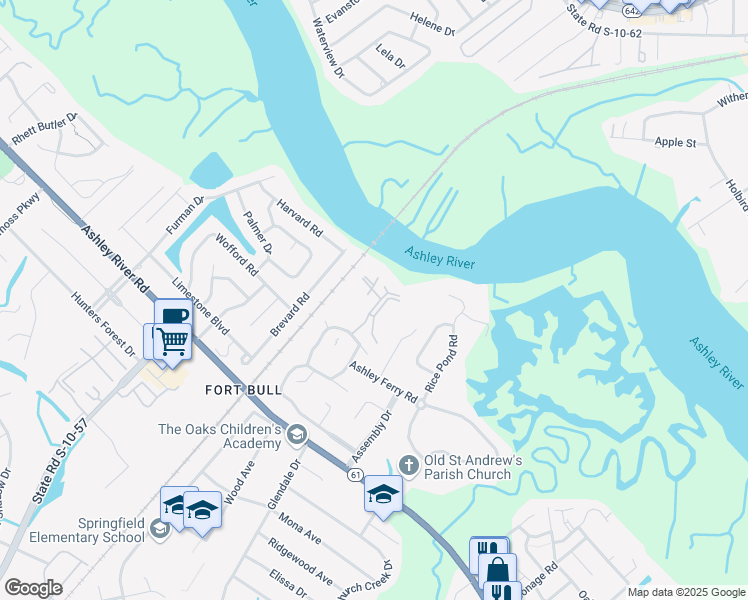 map of restaurants, bars, coffee shops, grocery stores, and more near 2347 Tall Sail Drive in Charleston