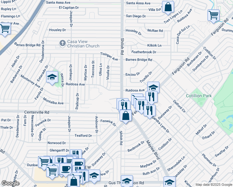 map of restaurants, bars, coffee shops, grocery stores, and more near in Dallas
