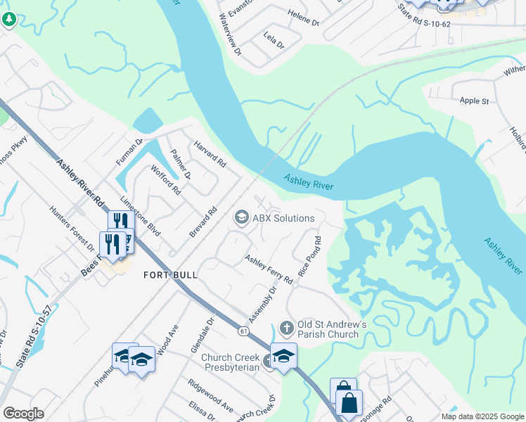 map of restaurants, bars, coffee shops, grocery stores, and more near 2323 Tall Sail Drive in Charleston